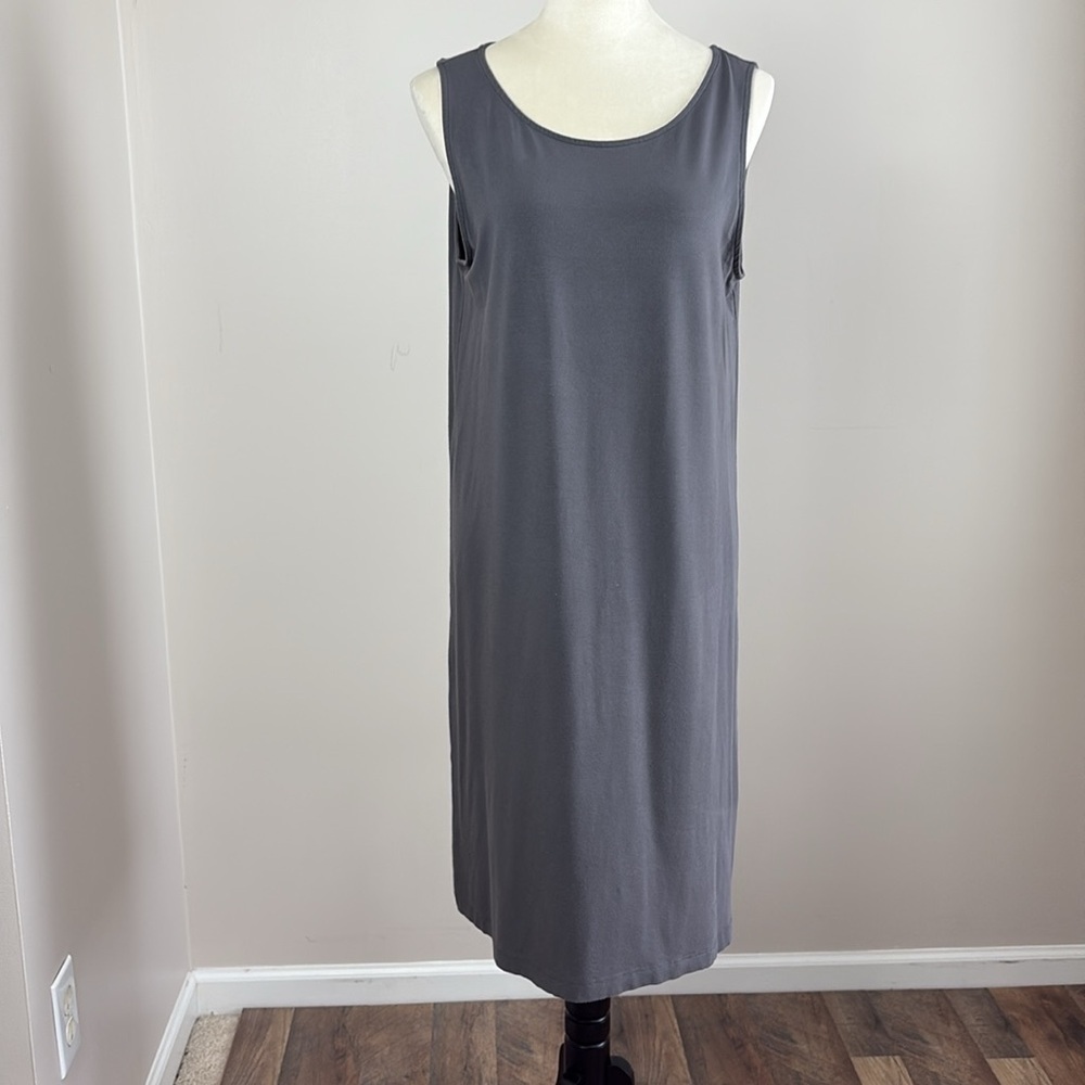 Eileen Fisher Sleeveless Dress Rayon Lycra Soft Stretch Knit A Line Grey Size M - Picture 2 of 11